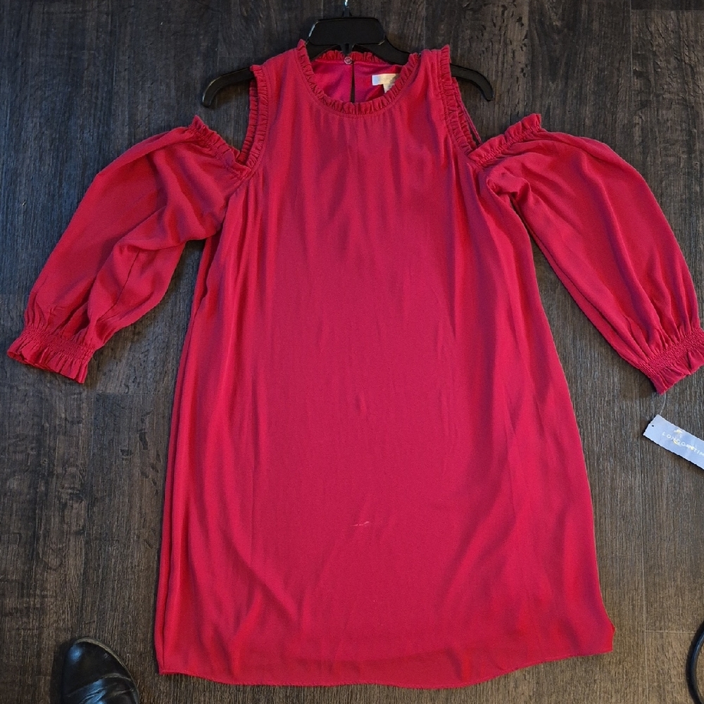 London Times Red Cold Shoulder Midi Dress